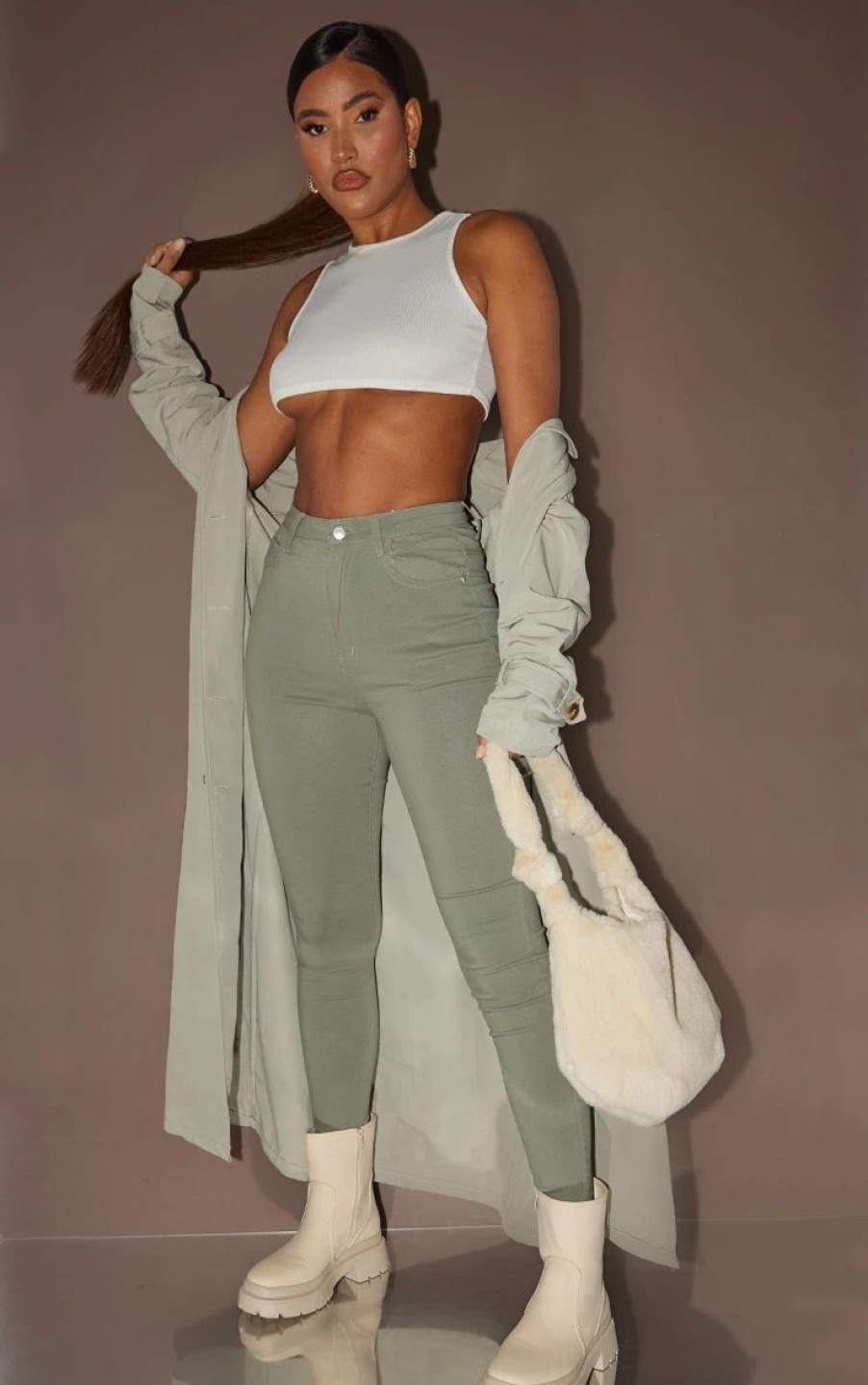 Skinny Jeans * | Sage Green Hourglass Coated Skinny Jeans