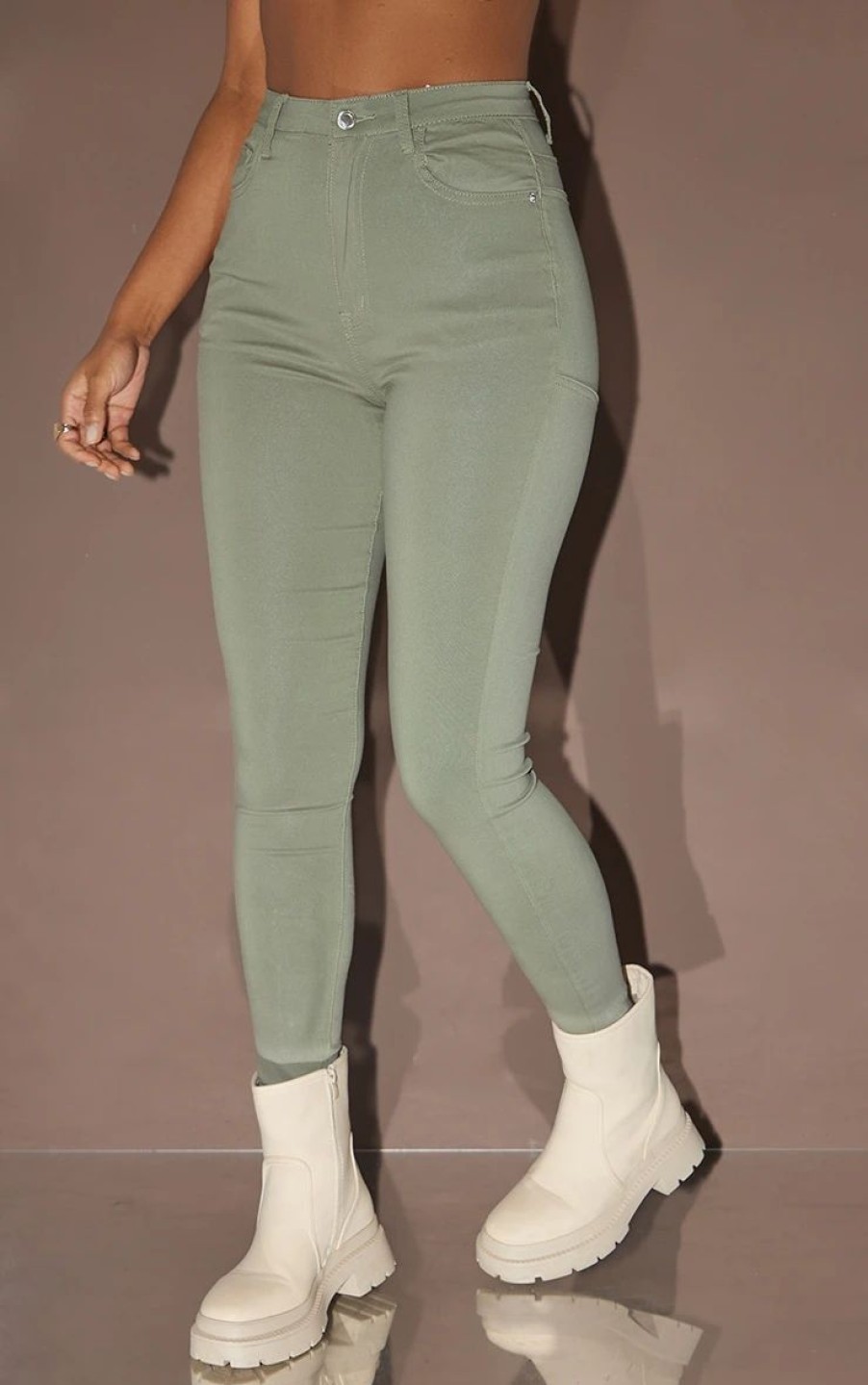 Skinny Jeans * | Sage Green Hourglass Coated Skinny Jeans