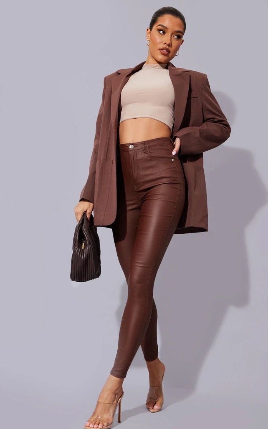 Skinny Jeans * | Chocolate 5 Pocket Coated Skinny Jeans