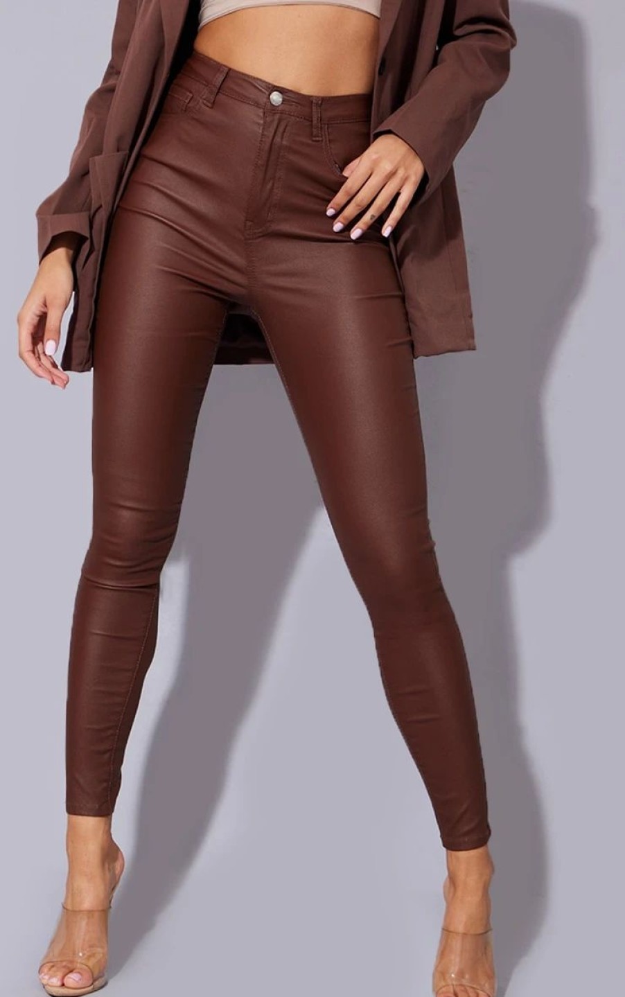 Skinny Jeans * | Chocolate 5 Pocket Coated Skinny Jeans