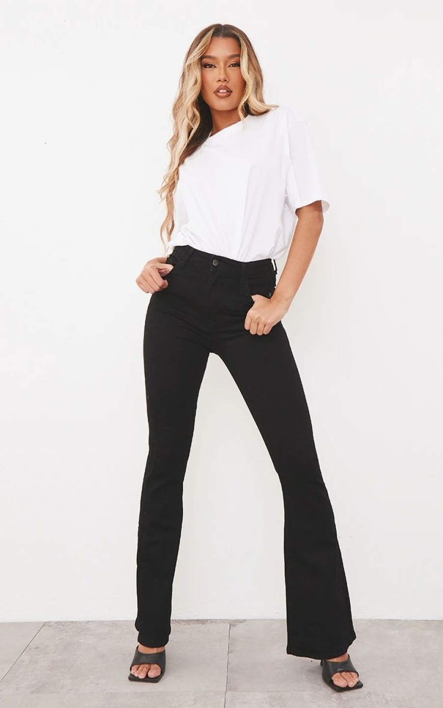 Black Jeans * | Black 5 Pocket Stretch Flared Jeans