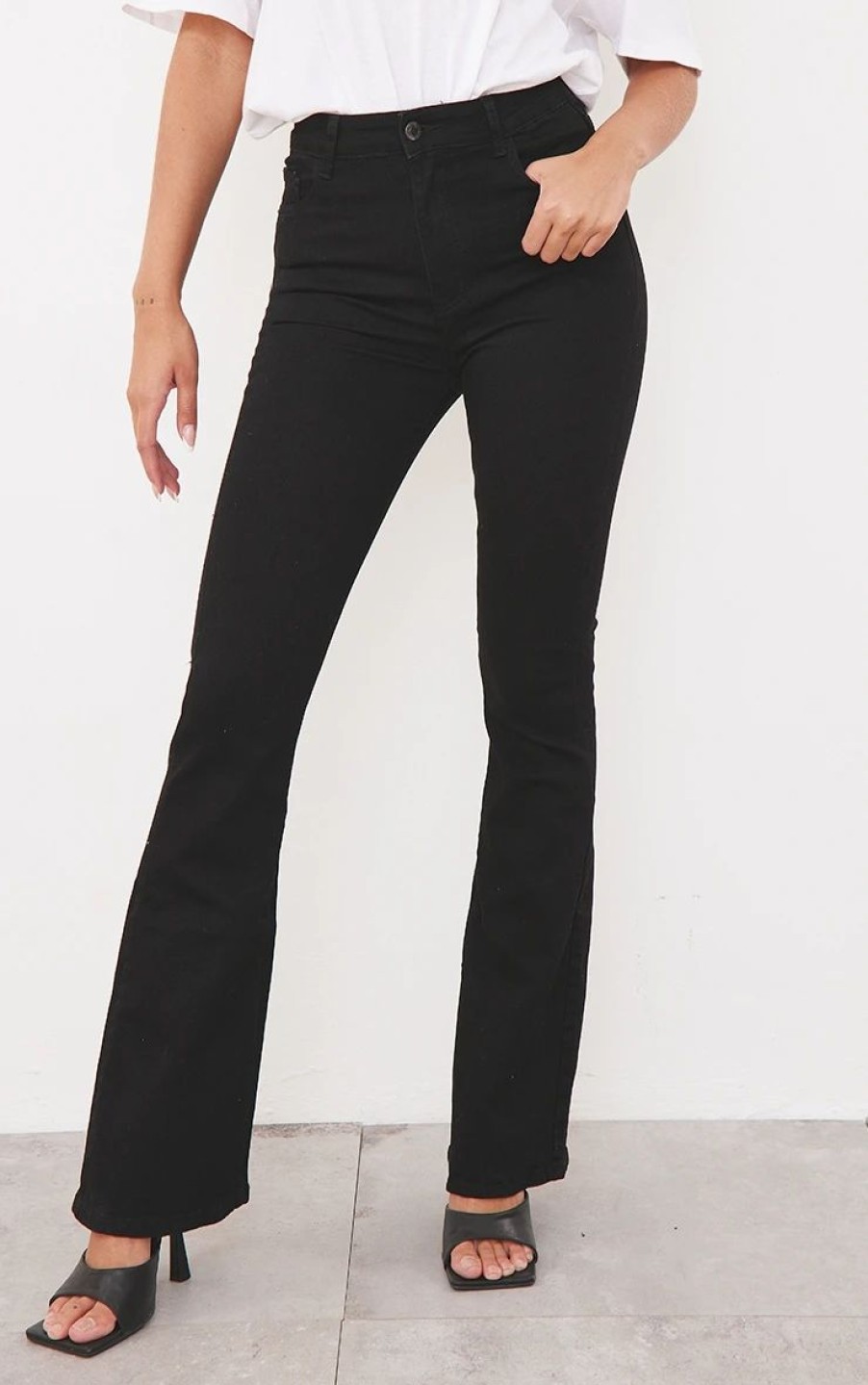 Black Jeans * | Black 5 Pocket Stretch Flared Jeans