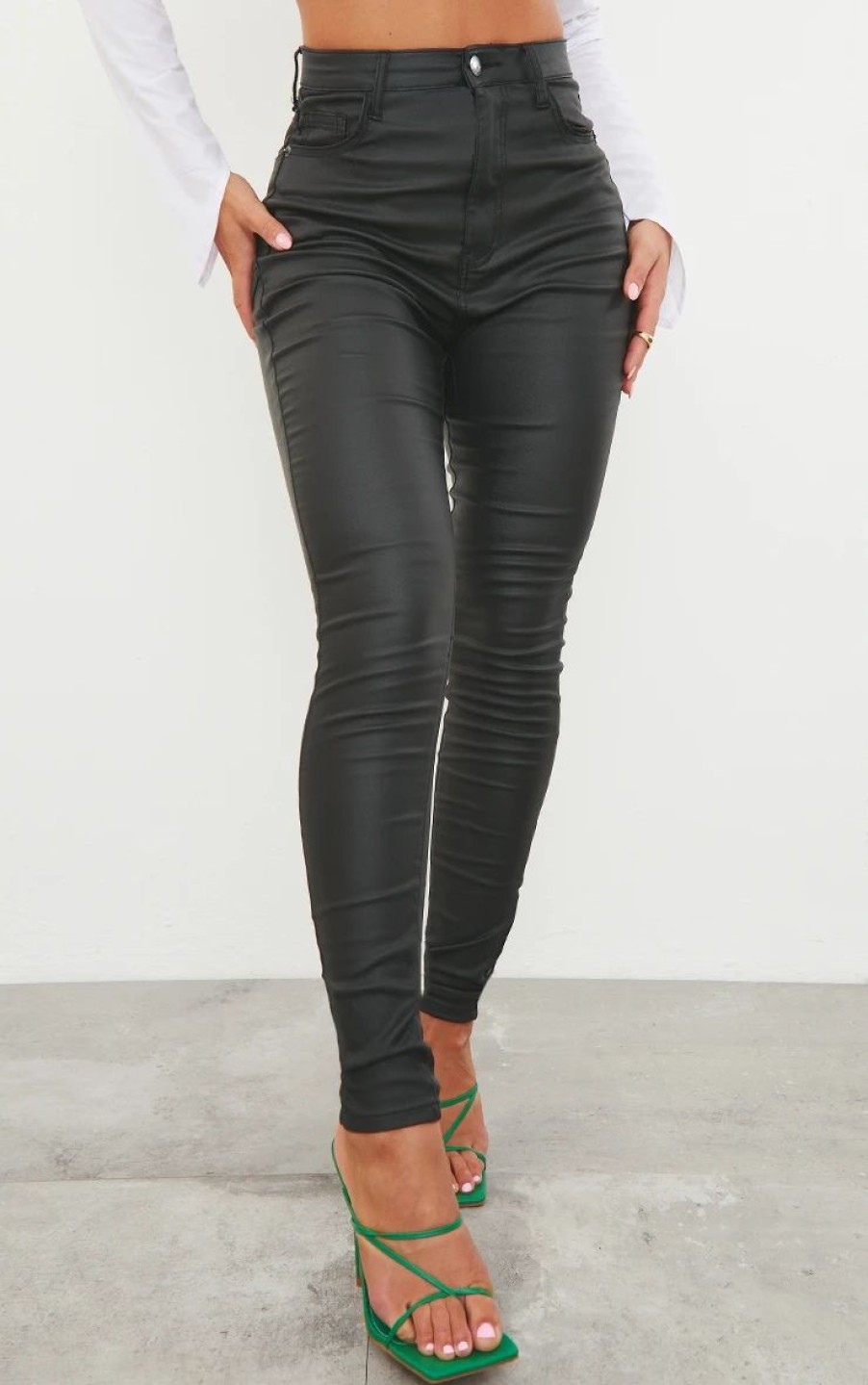 Black Jeans * | Black Hourglass Coated Skinny Jeans