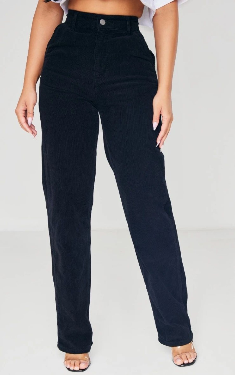 Black Jeans * | Petite Black Cord Straight Leg Jeans