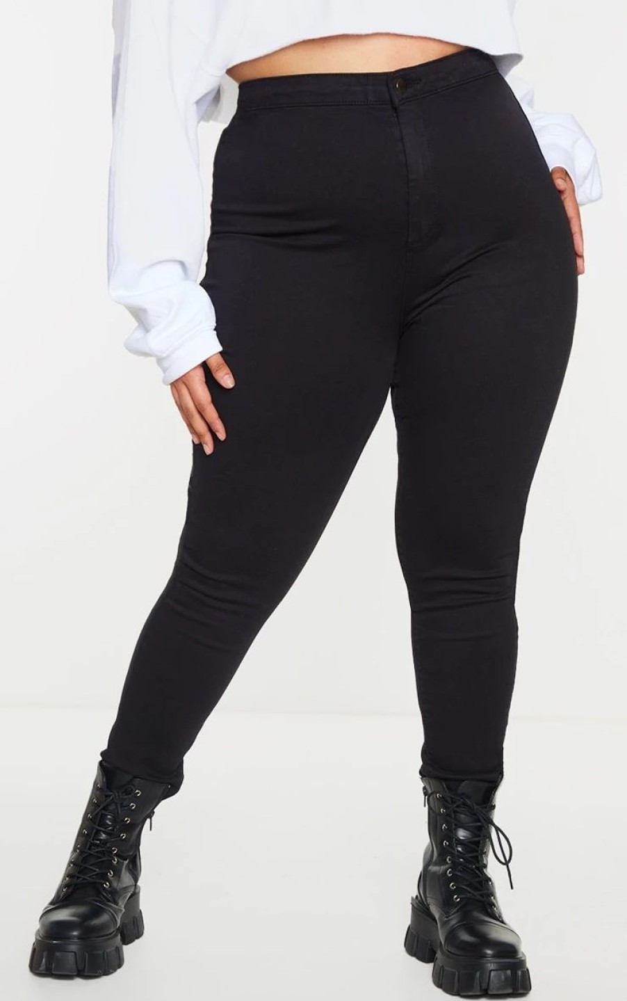 Black Jeans * | Plus Prettylittlething Black Disco Skinny Jeans