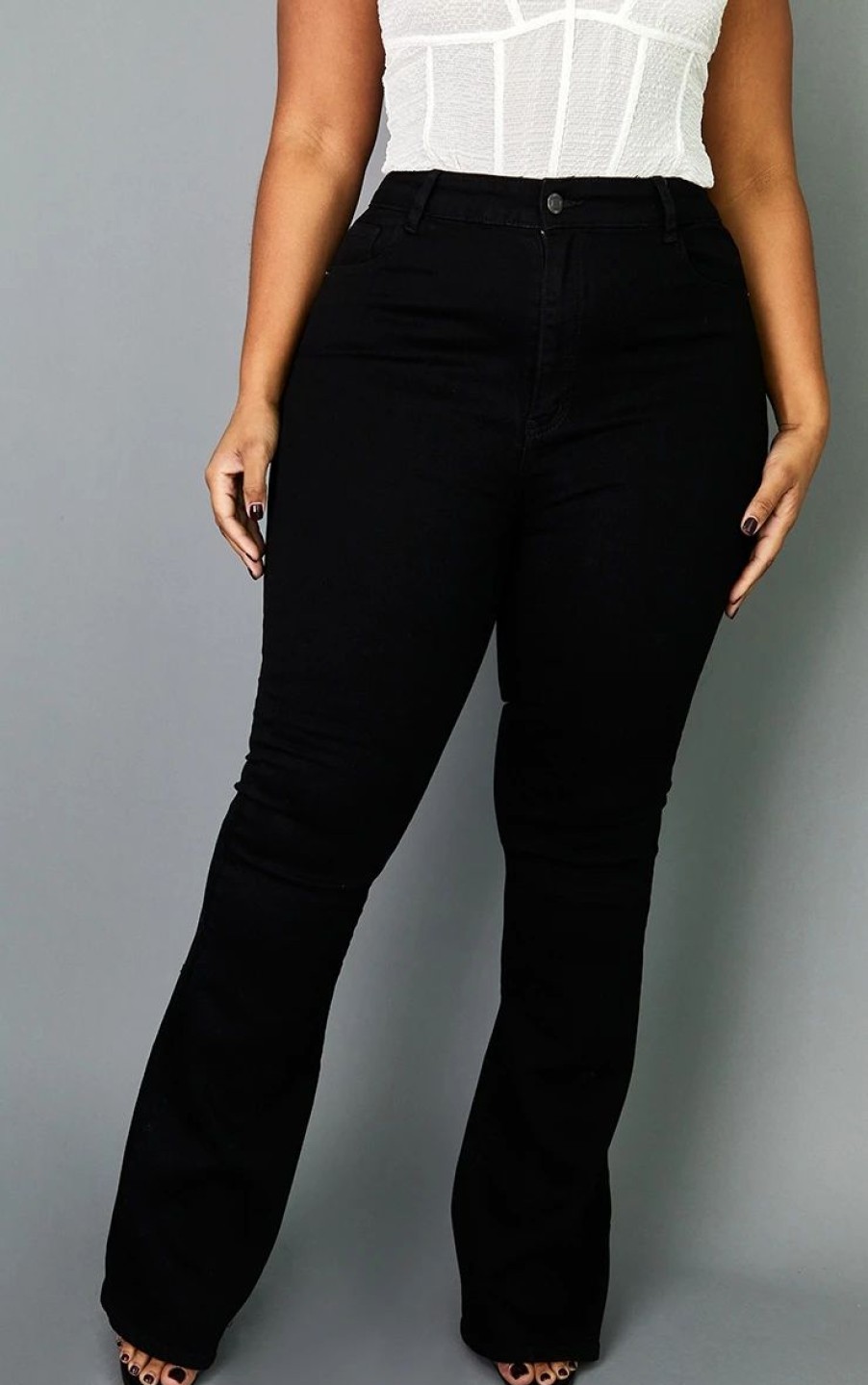 Black Jeans * | Plus Black Flare Denim Jeans