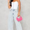 Black Jeans * | Petite Light Blue Diamante Wide Leg Jeans