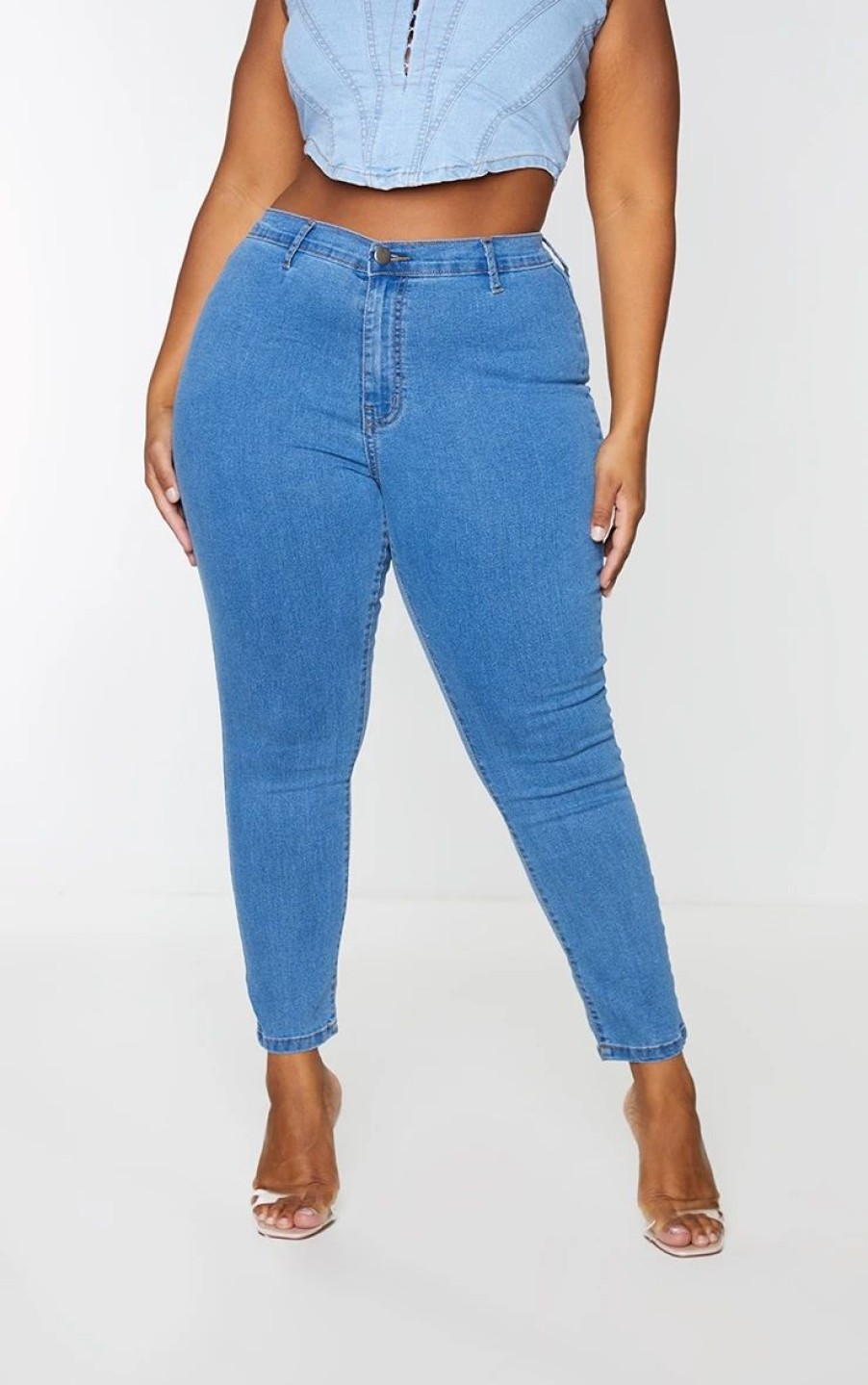 Skinny Jeans * | Plus Mid Wash Disco Fit Skinny Jeans