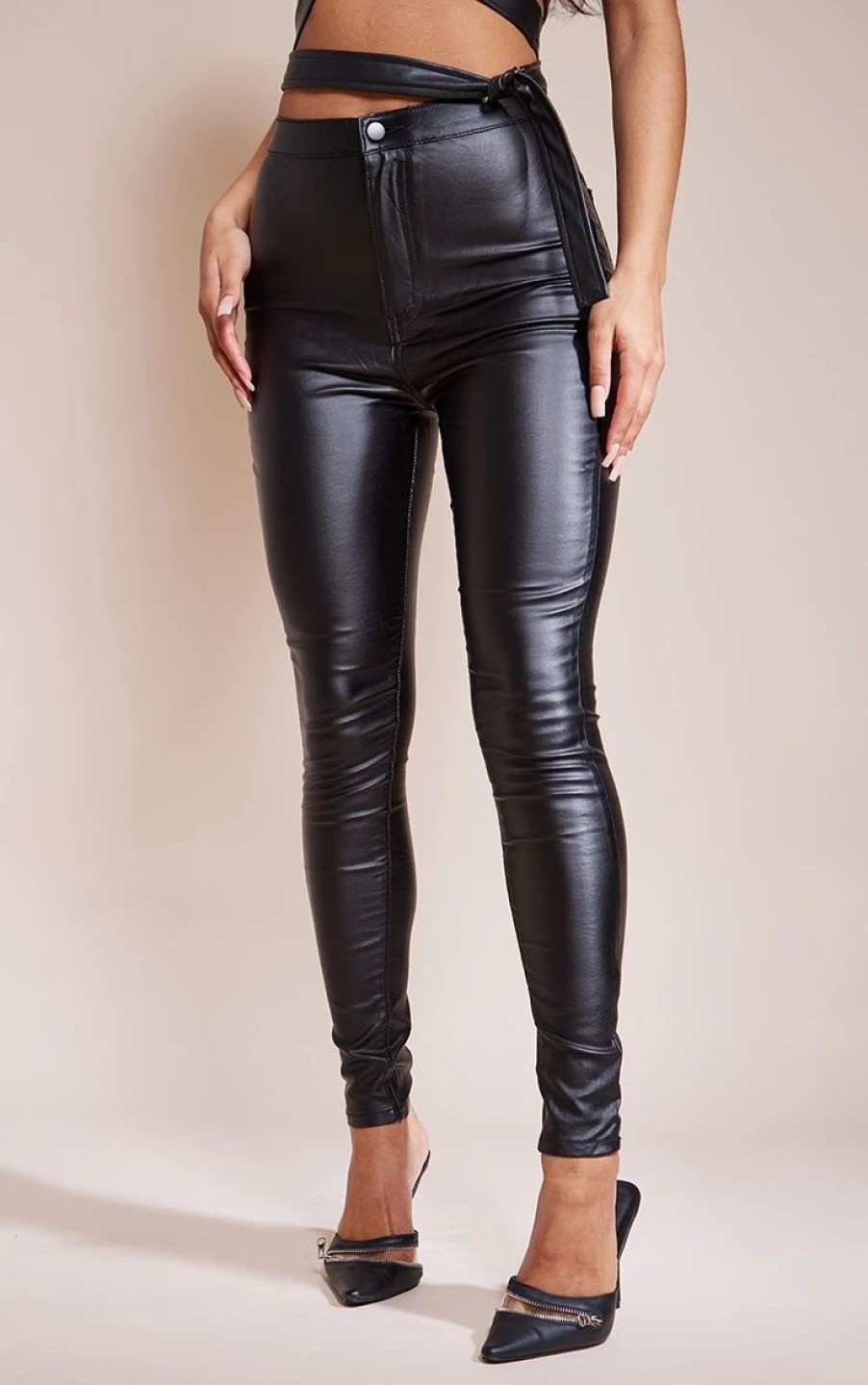 Black Jeans * | Coated Black Disco Skinny Jeans