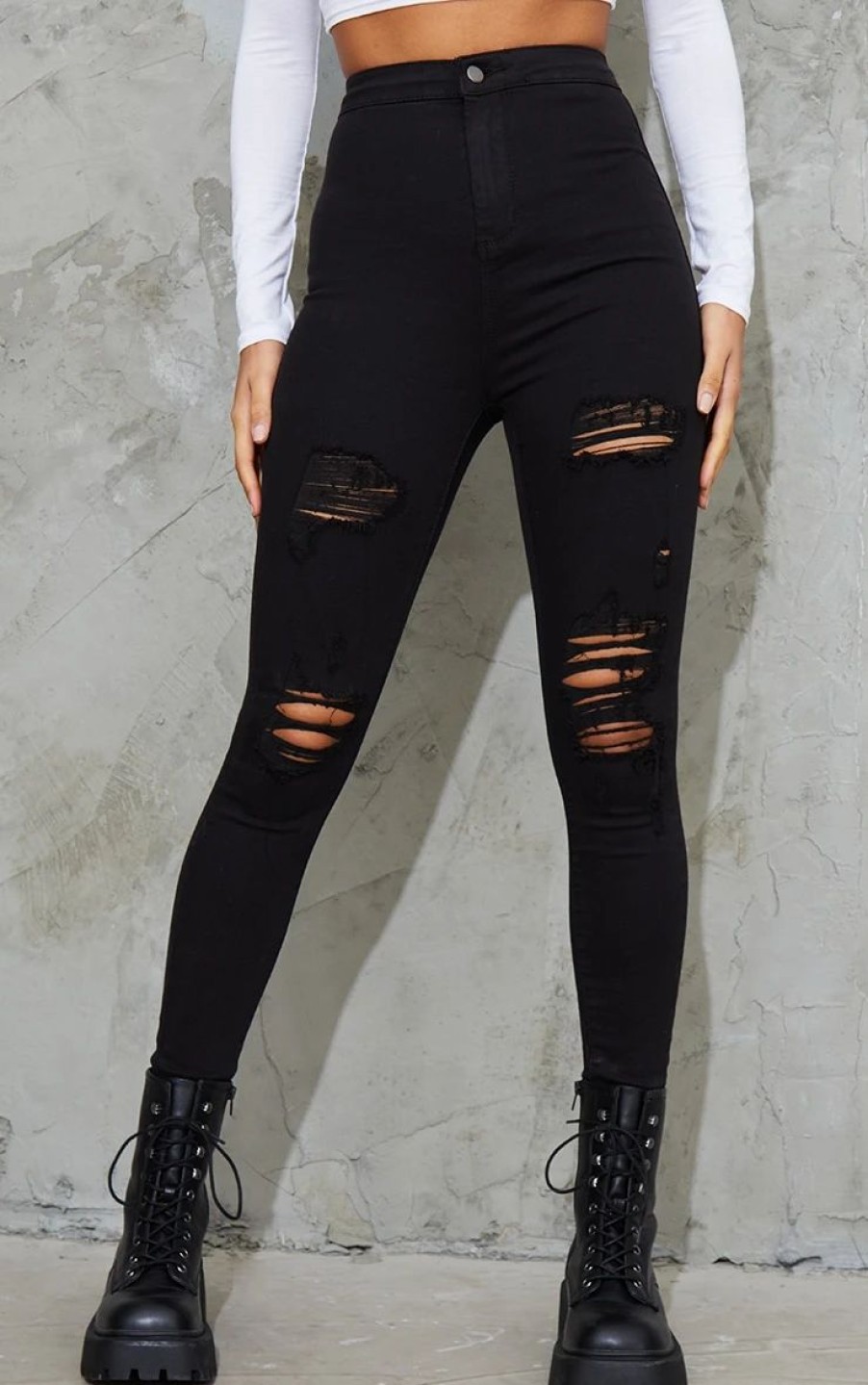 Black Jeans * | Prettylittlething Black Ripped Disco Skinny Jeans