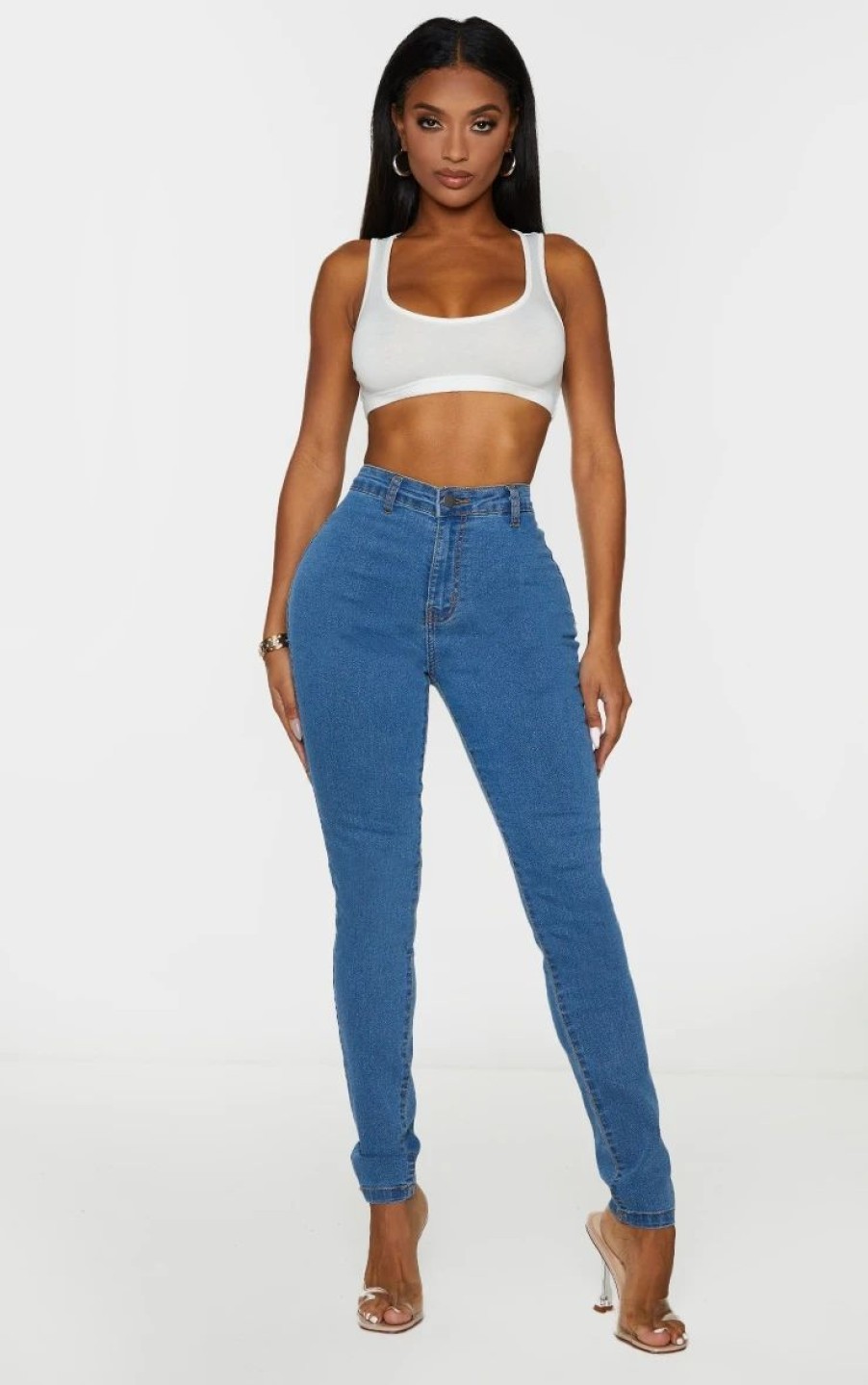 Skinny Jeans * | Shape Mid Blue Wash Disco Skinny Jeans