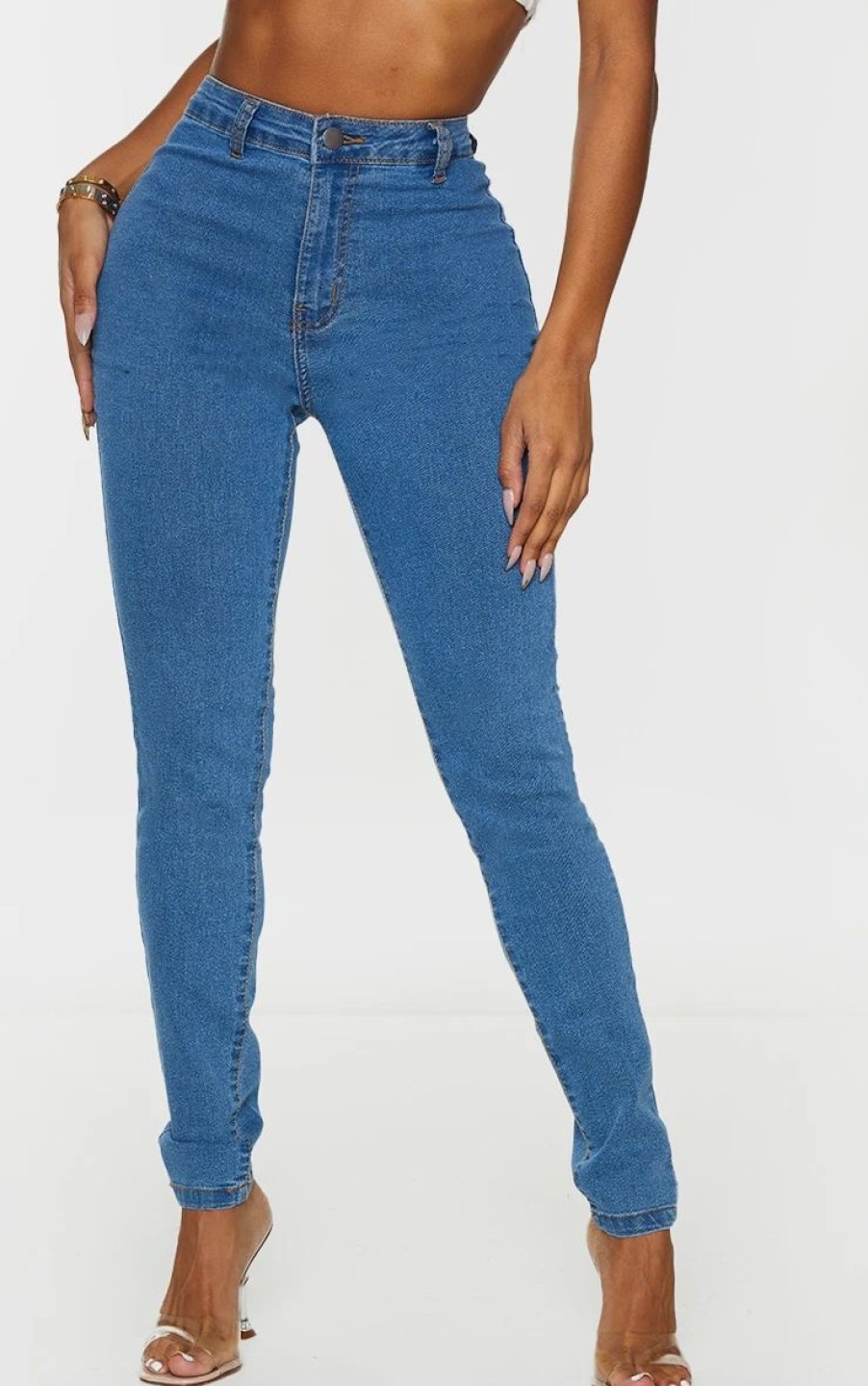 Skinny Jeans * | Shape Mid Blue Wash Disco Skinny Jeans